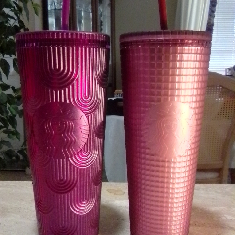 Starbucks Textured Pink and Purple Tumblers